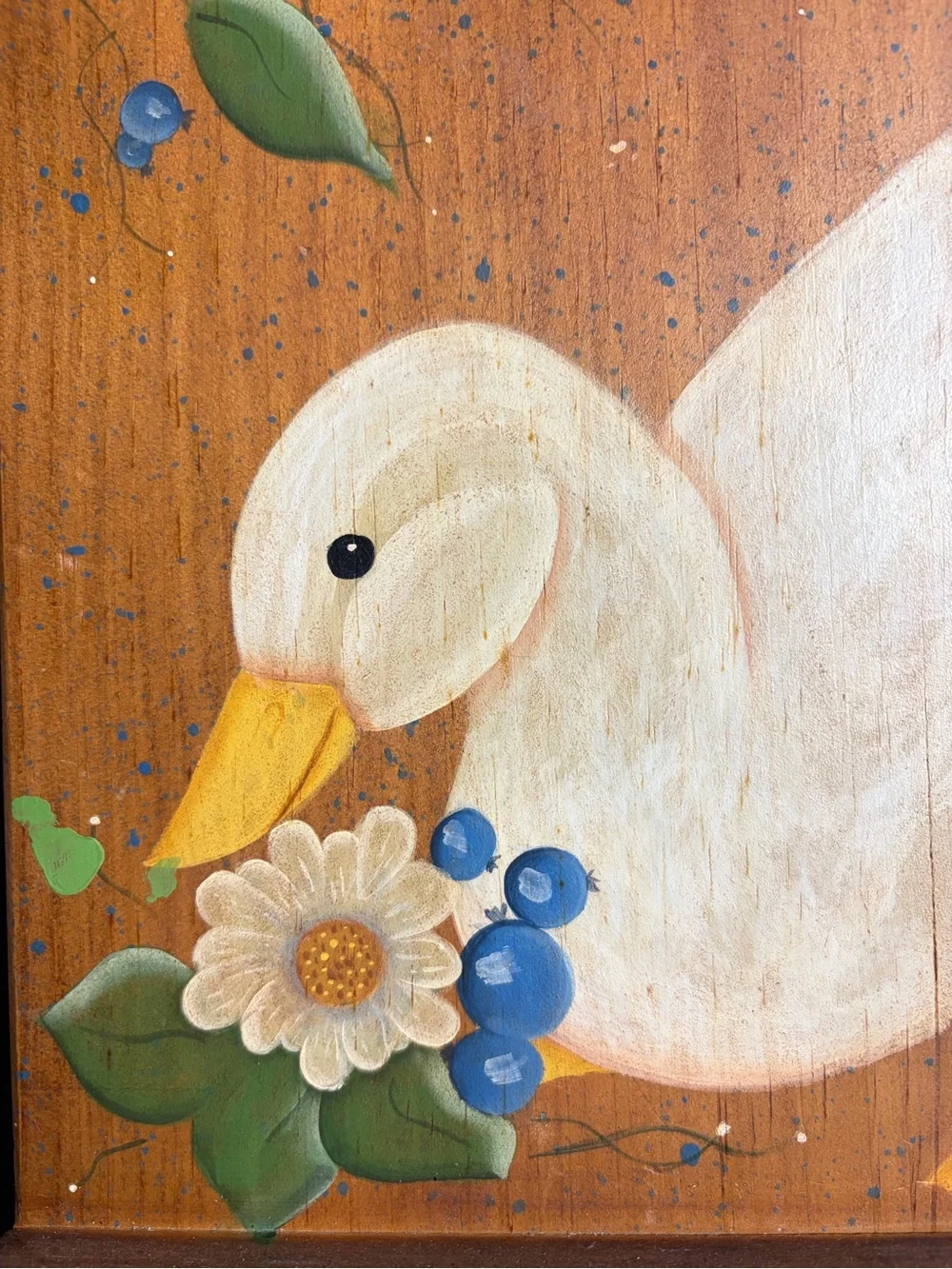 Vintage Cottagecore Hand Painted Wood Goose Wall Decor Floral Folk Art Plaque